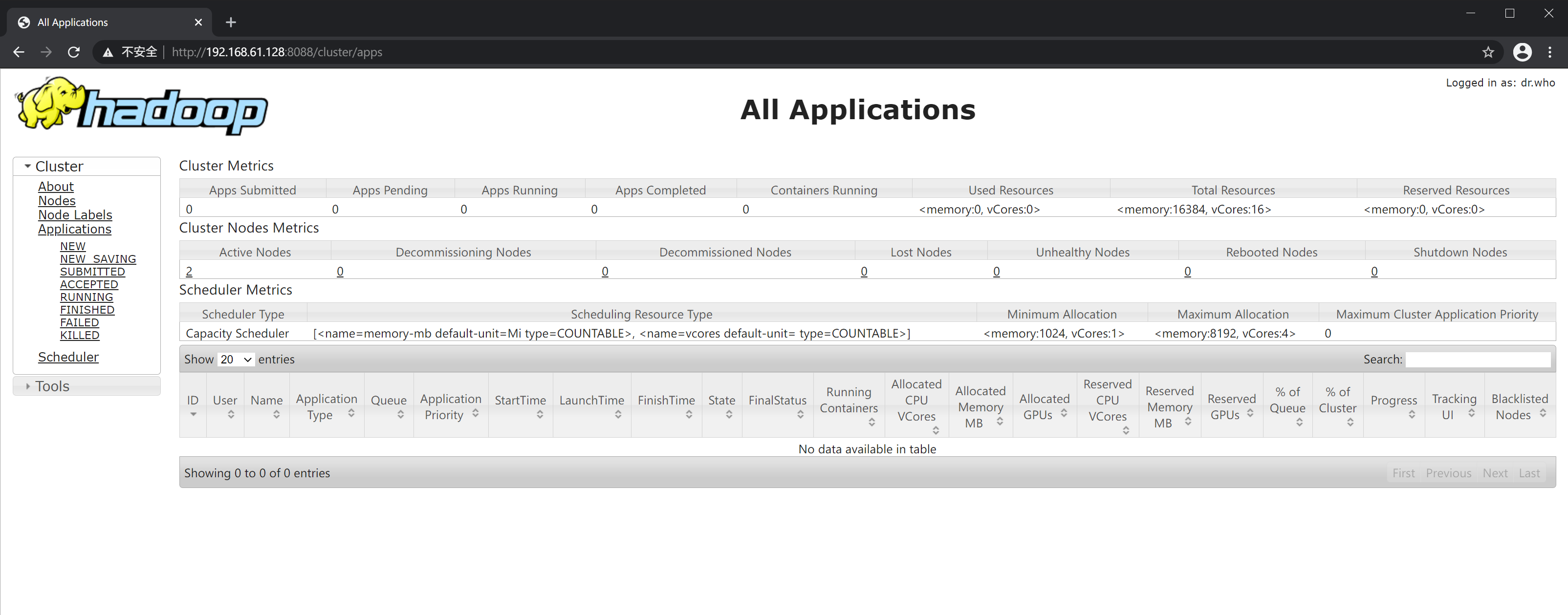 YARN ResourceManager Web 管理界面