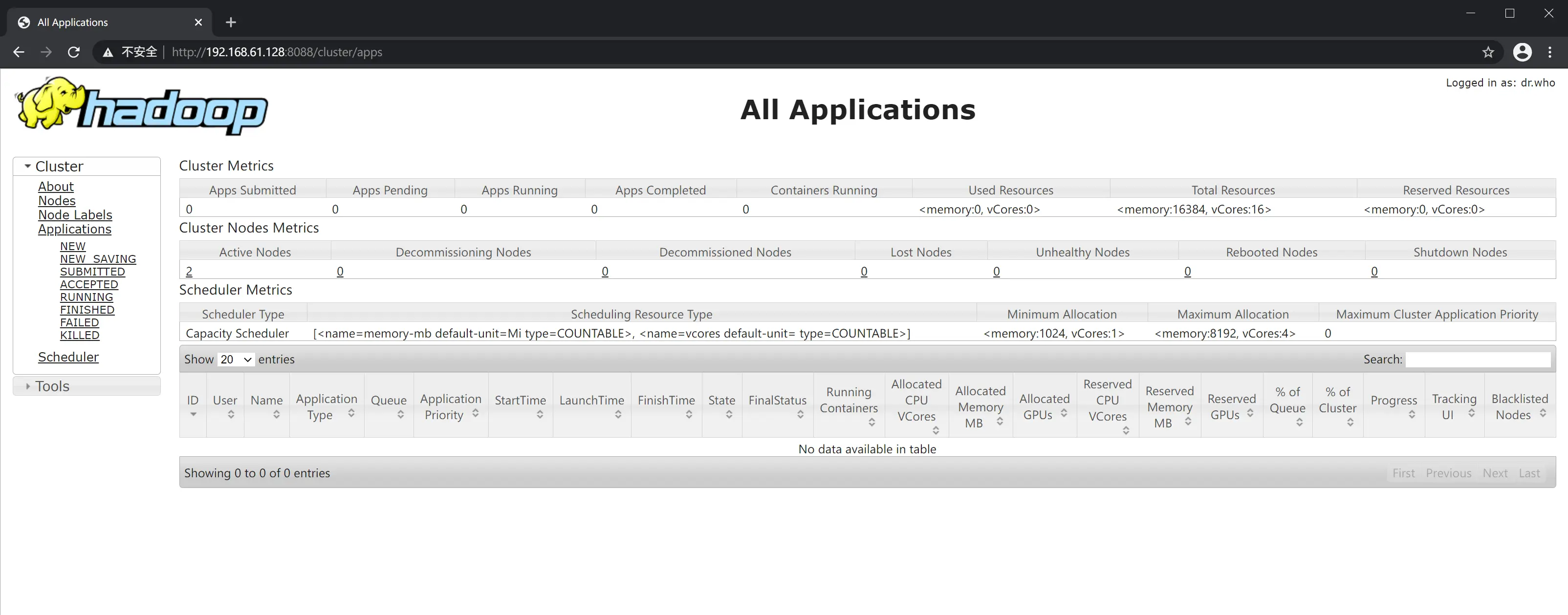 YARN ResourceManager Web 管理界面