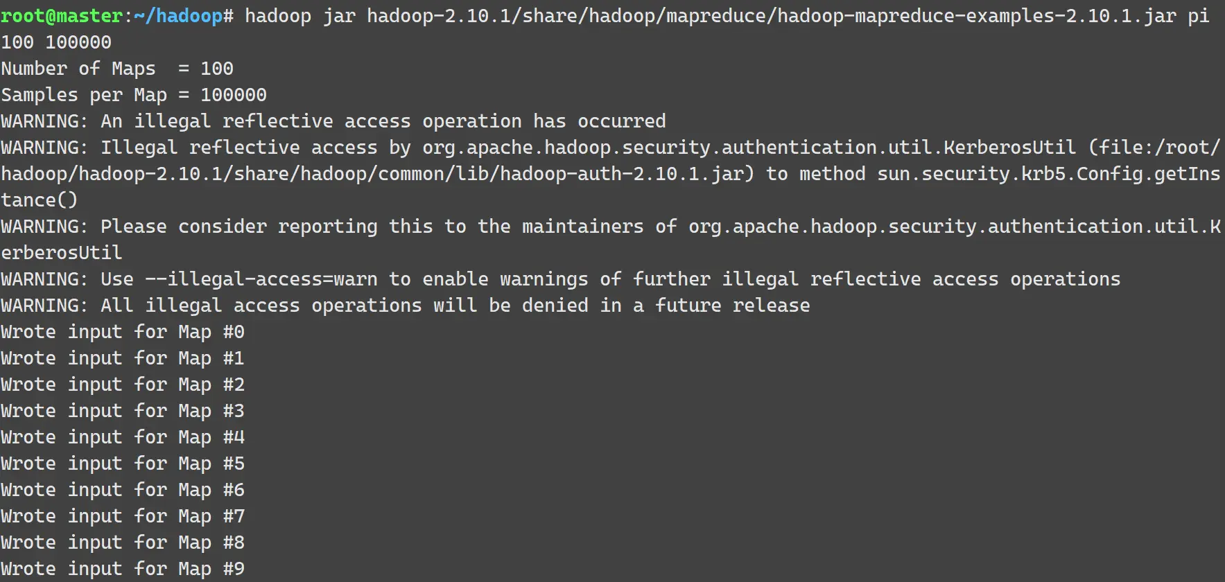 Pi 计算作业执行结果