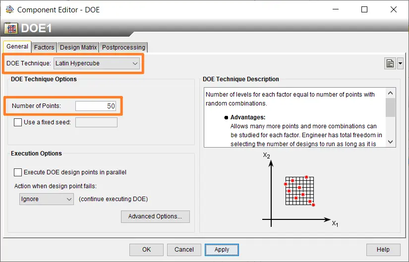 DOE 通用设置选项卡