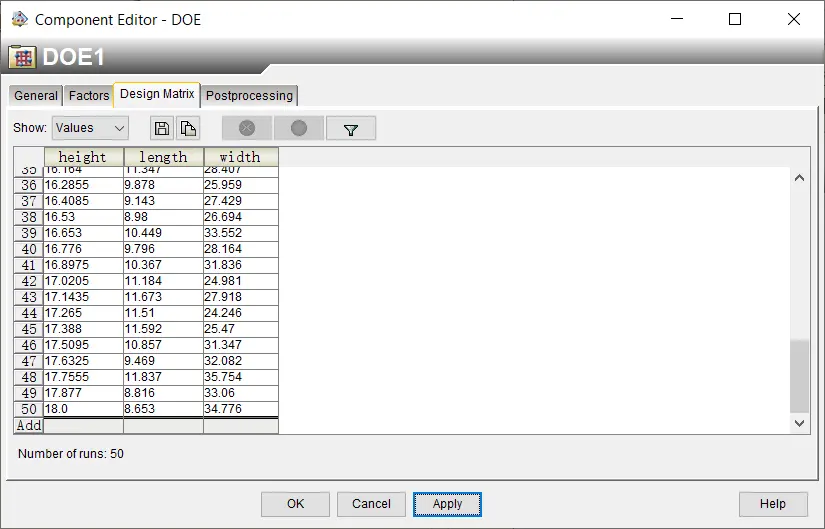 DOE 设计矩阵预览