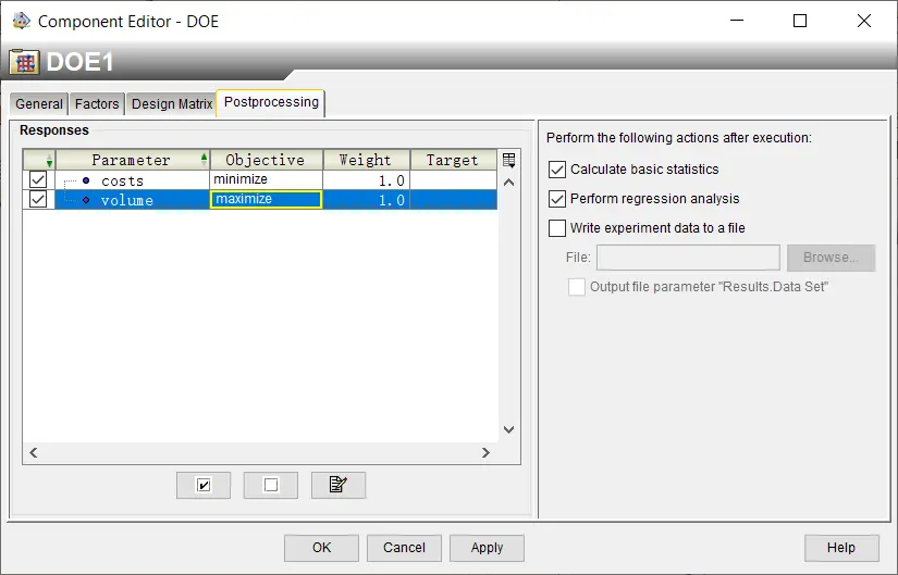 输出参数目标设置界面