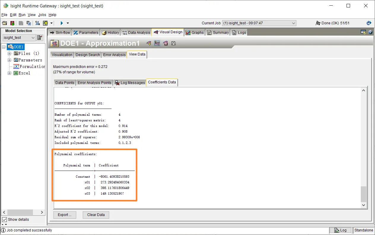 一阶响应曲面模型系数